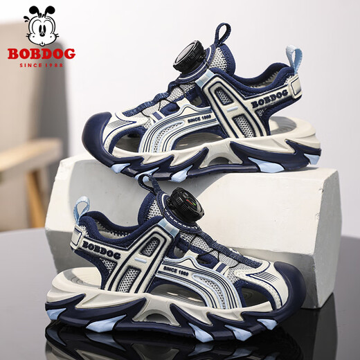 BOBDOG Children's Sports Sandals Boys' Shoes 2025 Summer New Youth Shoes Non-Slip Baotou Girls' Beach Shoes LY920K Black Blue 36 Shoe Inner Length 23cm