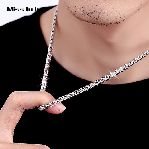 Miss JuJu pt950 platinum necklace men's high-quality platinum square dense card chain shiny car flower trendy men's plain chain All Specifications are based on the actual weight and the amount will be refunded if the amount is less.