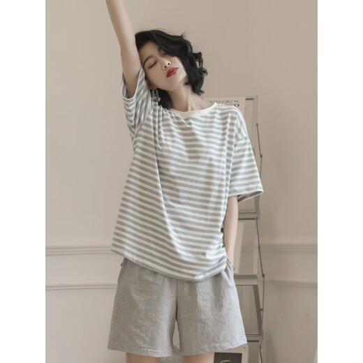 红豆（Hodo）2025年新款织睡衣女夏季纯棉短袖两件套夏天家居服 YZT9853 M 女款_建议80-100斤