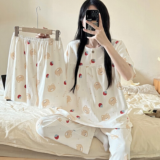 乐僖贝俫夏季甜美卡通三件套睡衣女可外穿家居服套装 761樱桃娃三件套-短长/HQ 170 M
