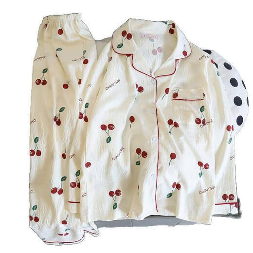 S.SOFEA women's pajamas spring and autumn thin cloud cotton sweet ins style loose home clothing set 826# big cherry 170 M