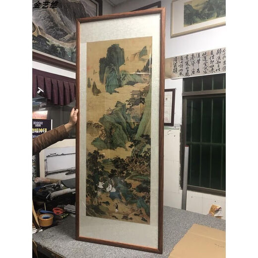仇英桃源仙境图画心国画工笔山水人物画高清复制66.7X175大卷轴 绢布 未装裱 大687X179厘米色