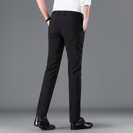Jiumuwang Pantalones casuales para hombres Pantos de negocios delgados Pantalones de negocios rectos Pantalones largos de seda de hielo delgada para hombres 719 Negro 40