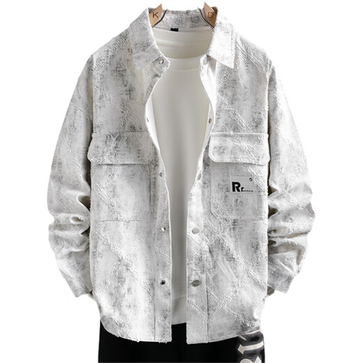 
GTYUWVG denim jacket for boys in spring and autumn new style of teenager shirt jacket for junior and senior high school students men's fashion top 16823 white 2XL (130-145Jin [Jin equals about 0.5 kg])