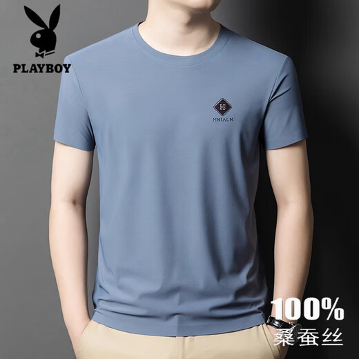 
Playboy 2025 new high-end mulberry silk short-sleeved T-shirt for men's summer new round neck solid color thin large size casual T-shirt 13578 Gray M 165 [recommended 100-120Jin [Jin equals 0.5 kg]]