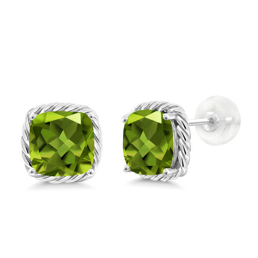 GEM STONE KING 3.4 Carat Green Peridot Earrings 10K Gold Classic Princess Colorful Earrings for Girlfriend’s Birthday Gift Green Olive