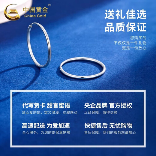 CHINA GOLD PT950 Platinum Smooth Plain Hoop Earrings Women's Earrings Platinum Valentine's Day Birthday Gift for Girlfriend and Wife PT950 Platinum Smooth Hoop Earrings About 2.4g
