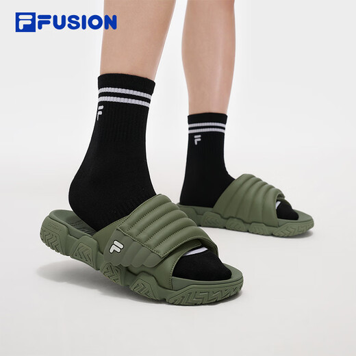 FILA FUSION斐乐潮牌拖鞋男鞋潮流凉拖鞋2025夏新款面包拖鞋沙滩鞋 凯特橄榄绿-CO 40