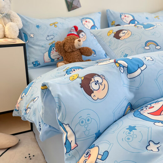 Spring and autumn fully washed cotton cartoon Xiaoxin four-piece children's quilt cover student dormitory bed three-piece bedding set Casno-Doraemon 1.5m bed sheet style four-piece set-quilt cover 150*200