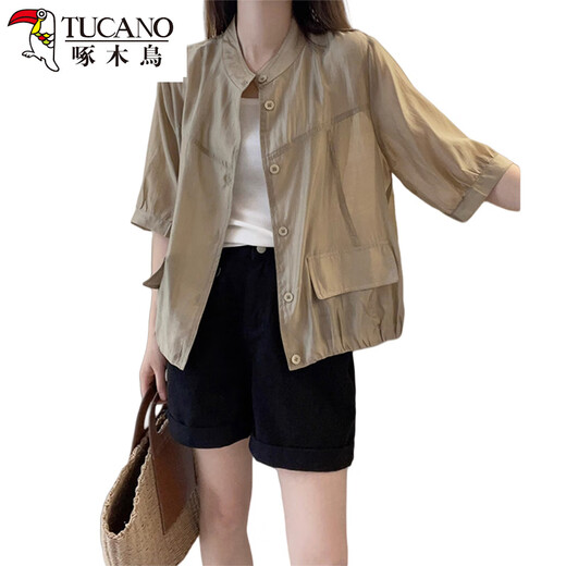 Woodpecker High-End Tencel Sunscreen Shirt Women's Summer Thin, Loose, Fashionable and Versatile Outer Cardigan Top Picture Color M Recommended 100Jin Jin equals within 0.5kg