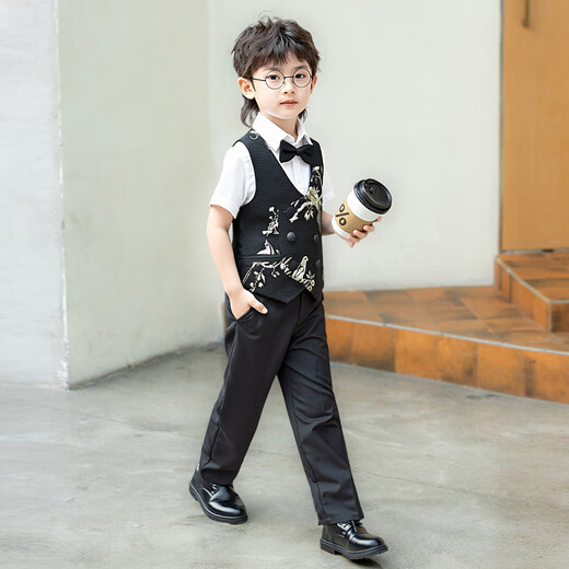 RAW Bebe New Chinese Kleider Boy Anzug chinesischer Stil Weste Set Kinderkleider Performance Kleidung Hose Vier-teiliger Set 140