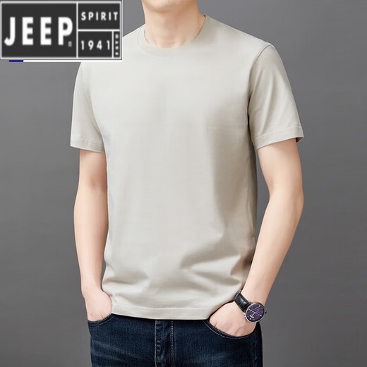 JEEP SPIRIT cotton short-sleeved t-shirt men's summer thin fashion simple solid color top trendy casual t-shirt men's T-shirt v YS9929 white L 175[126-140Jin[Jin equals 0.5 kg]]