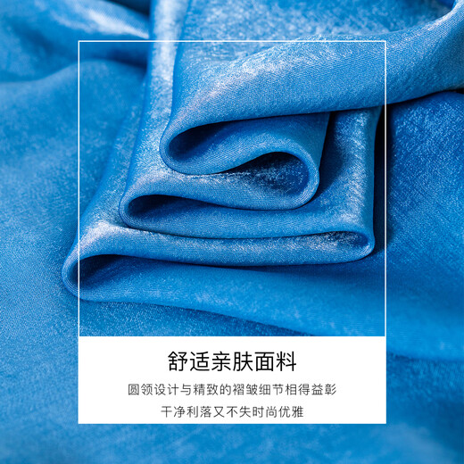 ROEYSHOUSE罗衣高级蓝色缎面衬衫女2025夏季新款别致褶皱收腰修身上衣12043 蓝色 S