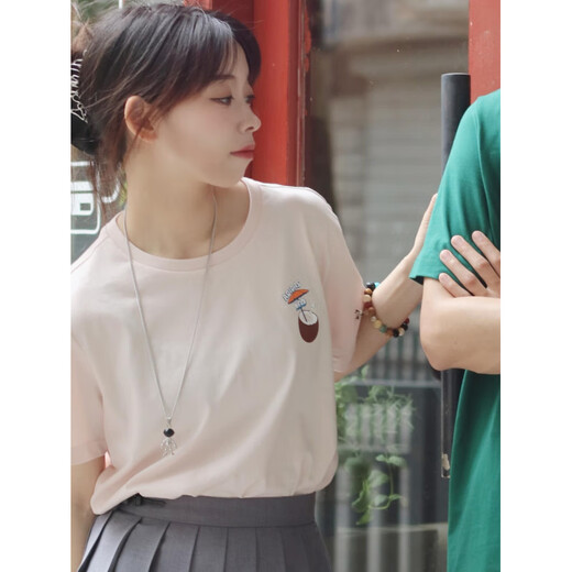 阿迪达斯 （adidas）T恤女夏季可爱印花粉色半袖棉质校园运动女款短袖IP3877 IP3879 专柜正品 L _推荐120-130斤