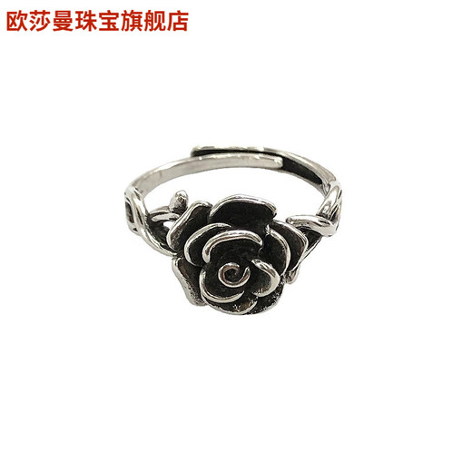 汉尔卓玫瑰花开口戒指925银小众藏银复古欧美手饰银尾戒女首饰生日礼物 684三朵花(7号开) 开口可调节