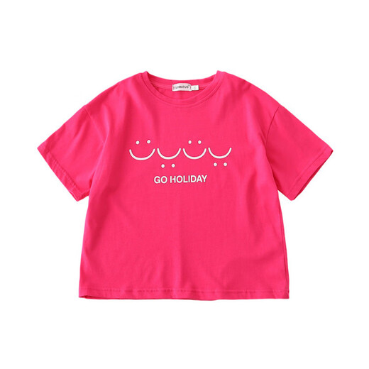 G.duck little yellow duck parent-child wear summer 2025 new style family of three or four full family wear short-sleeved T-shirt suit mother and daughter wear rose red smiling face short-sleeved 150 recommended for 11~12 years old 140-150cm cm