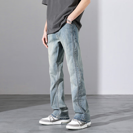 UNIQLO same style jeans for men's autumn thin fashion brand casual micro-flare loose straight stretch trousers 9901 nostalgic blue Weibo style S