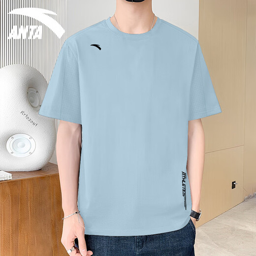 Anta quick-drying T-shirt short-sleeved men's thin style 2025 summer new ice silk quick-drying clothes round neck half-sleeved running fitness clothing 7114-8 Wing spread blue L (175)