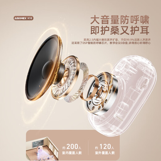 Aishomei K18 Wireless Bee Loudspeaker Teacher's Special Class Teaching Microphone Outdoor Tour Guide Shopping Guide Small Speaker Speaker White