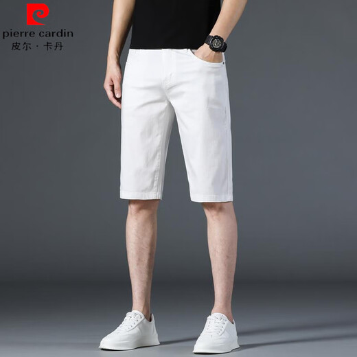 Pierre Cardin Shorts White Denim Summer de estilo coreano delgado Corea de los pantalones casuales Summer Slim Hombres de hombres tejidos 1098-White 28 (circunferencia de la cintura 2 pies 1)