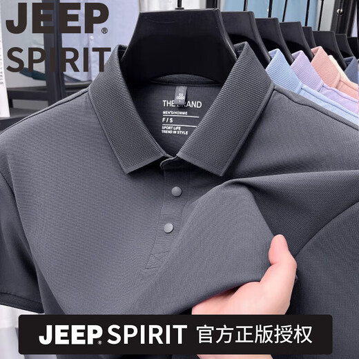 JEEP SPIRIT高档2025夏季新款桑蚕丝短袖t恤中年男士翻领POLO衫休闲上衣服 吉普品牌短袖15125岩灰绿 M 165/48【建议90-120斤】