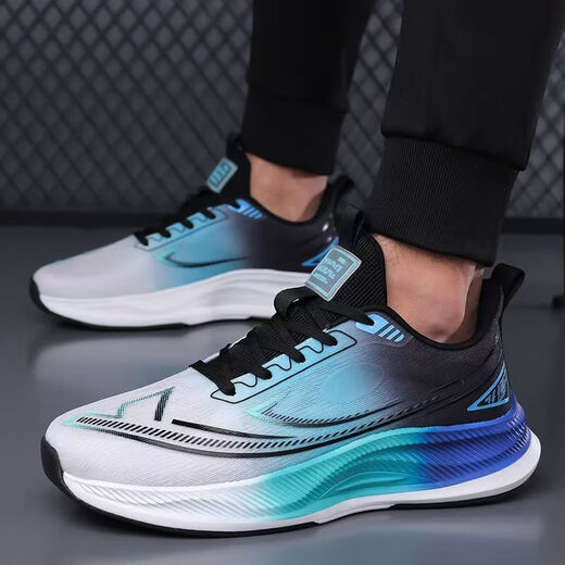 
Men's shoes for spring and summer new style flying woven breathable mesh running shoes soft sole shock-absorbing men's sports trendy shoes LS-826 blue and black 44