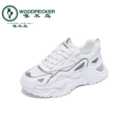 Woodpecker high-end brand new spring four-season casual shoes for woodpecker shoes trendy and versatile breathable and comfortable thick sole white 35