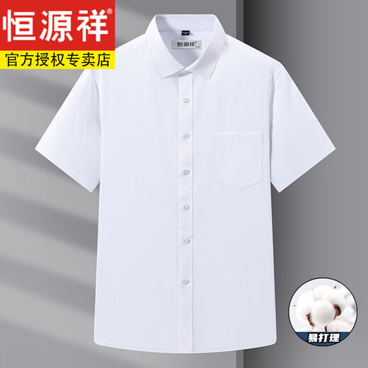 恒源祥男士纯棉DP免烫短袖白衬衫男士条纹夏季新款抗皱休闲正装西装衬衣 DX6625款 38 【建议100-120斤】