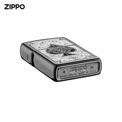 ZIPPO打火机正版 官方黑桃A印花黑冰扑克 煤油火机男友礼物 黑桃A-单机DY9902DK