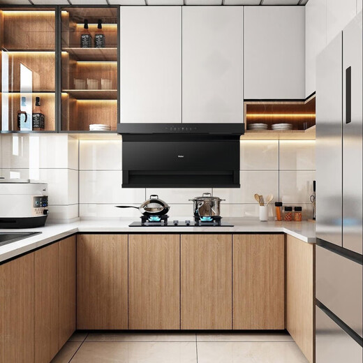 Haier Range Hood 25 Kubiksaugung EC719UD Flaggschiff Haushalt Drei-Saugende 7-Wort-Wellen intelligente Kontrolle Selbstverpackter Warmwasserbereiter Gasherd Desinfektionskabinett Set rot