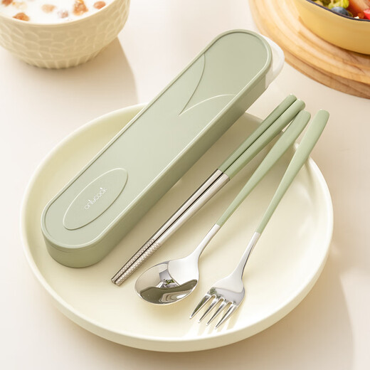 Onlycook304 stainless steel portable cutlery box set chopsticks spoon fork student tableware storage box with hook