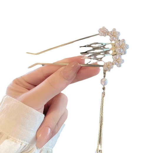 New Chinese style tassel hairpin for women 2025 temperament updo U-shaped hairpin ancient style headwear Hanfu hair accessories flower comb