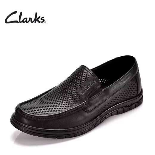 Clarks men's shoes 2025 summer genuine leather casual soft sole hollow hole-punched breathable cover foot sandals men's black 38