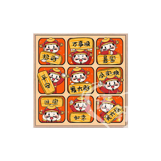 咏幻卡通财神手工数字油画diy填色涂色丙烯油彩画2024新款发财装饰画 nx12109财神四宫格 80*80cm绷好实木内框+外框默认