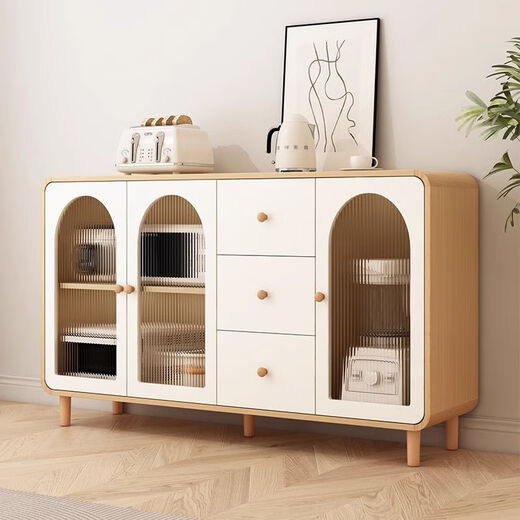 Yiguangju Cream-Stil-Sideboard-Hochschrank gegen die Wand integrierte Haushaltsküchenschrank Wohnzimmer Weinschrank 120*40*190 Runde Ecken [Blockholzfarbe] [nach Hause senden]
