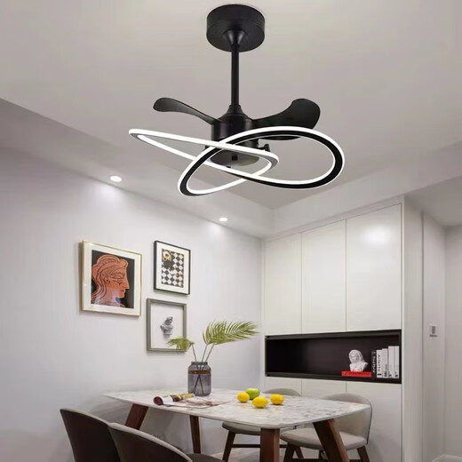 Op Lighting Nordic Fan Light 2025 New Silent Master Bedroom Dining Room Ceiling Fan Light Home Integrated Chandelier Invisible Model 9227 Black 60cm Three-Color Frequency Conversion Six-speed