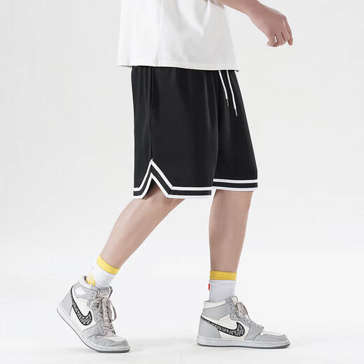 IZEXX American sports shorts men's summer loose basketball pants breathable quick-drying casual five-point pants IZ56 black L