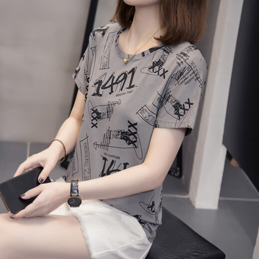 HKZN2025夏季新款純棉短袖T恤女大码胖mm遮肚子200斤显瘦休闲百搭上衣 9928黄色 M m80-95左右