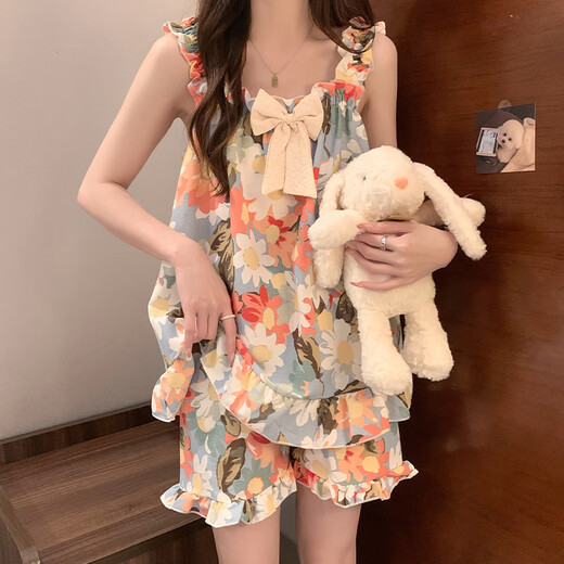 红豆（Hodo）带胸垫睡衣女夏季泡泡棉吊带背心2025新款甜美可爱薄款家居服 T1381 波点小狗 【带胸垫】 M