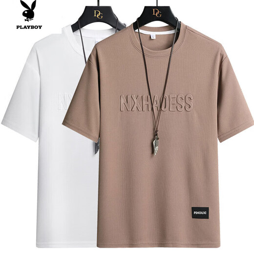 Playboy Summer Waffle Camiseta de manga corta Floja Casual versátil Versátil Media manga Top Clothing Men's Summer Ropa 829 Khaki + 829 Café M 90-115Jin [Jin equivale a 0.5 kg]