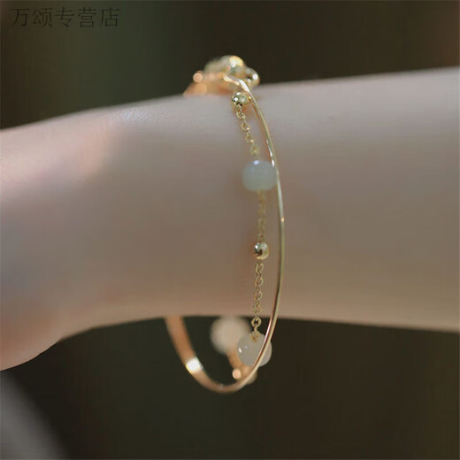 KZD999 sterling silver silver Hetian jade bracelet girls ins niche design double layered bracelet Hetian jade bracelet light green and simple packaging