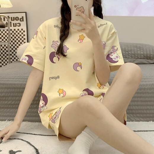 Xuanzhu Pyjamas Frauen neuer Sommer kurzärmelige Kurzfilme Casual Koreanische Version des Internet-Promi-Stils im Sommer-Heimbekleidungsanzug können außerhalb von 1048# Purple Rabbit M getragen werden