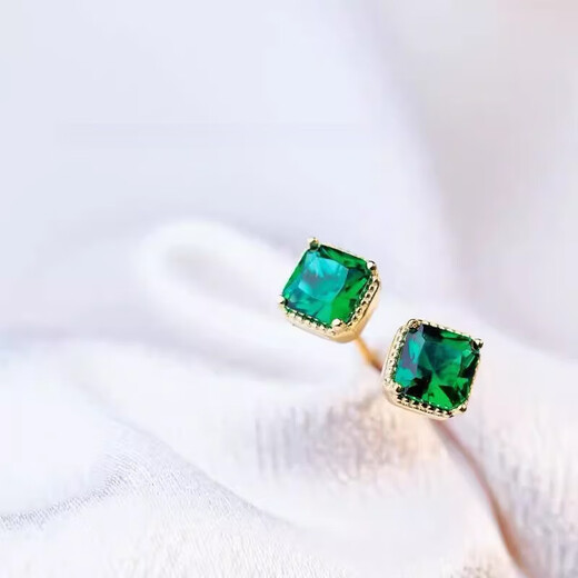 Fat Donglai quality emerald earrings emerald s925 silver women's French style retro temperament internet celebrity simple earrings