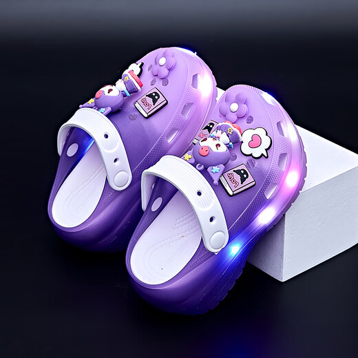 Shepherd Girls Hole Slippers Summer 2025 New Lighting Glowing Children's Princess Beach Sandals Anti-Slip Soft Sole Shoes Pink 24