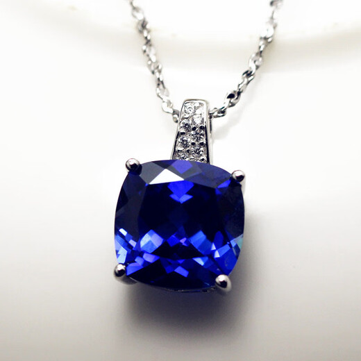 Huaiyin fat square pillow-shaped tanzanite sapphire pendant necklace colorful pink fused tanzanite square pendant sterling silver women's jewelry white gold (with chain)