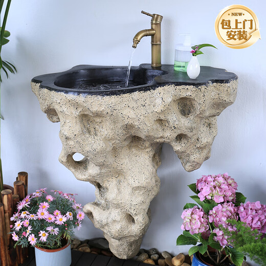 Yushixuan courtyard outdoor washbasin garden B&B washbasin courtyard terrace wall-mounted integrated washbasin outdoor imitation stone Yingshan washbasin + mop pool (with faucet)
