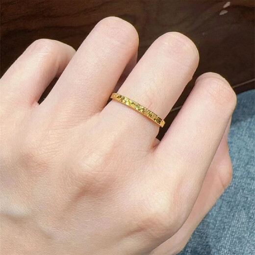 DL 1998 Fat Donglai same style color gold ring for women, light luxury, sparkling, crushed ice and crushed gold, 2025 internet celebrity starry sky, 18k crushed gold ring, US size 8 2.5mm