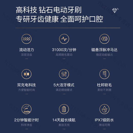 飞利浦（PHILIPS）电动牙刷HX9362/HX9372钻石系列情侣智能声波震动充电 HX9911粉色+8支亮白刷头+洁面刷+漱口水x2