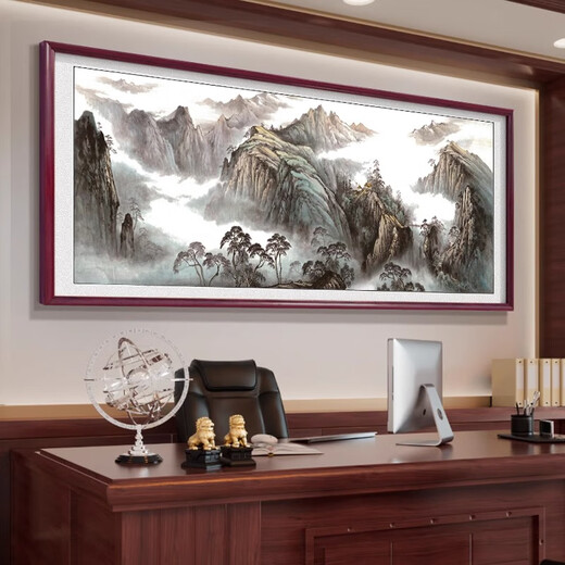 
Mijin 2025 new style backing pictures decorate landscape landscape living room hanging painting Chinese painting sofa background wall painting office calligraphy and painting CT-1656-backed backing finished product + plexiglass + red solid wood frame 168*60