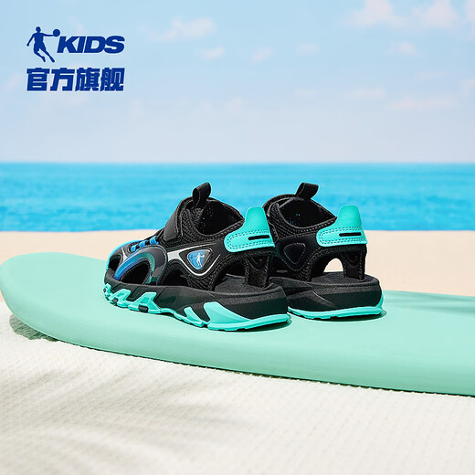 Jordan boys' toe-toe sandals, big children's summer breathable children's shoes, children's beach shoes, black/Pegasus blue 38